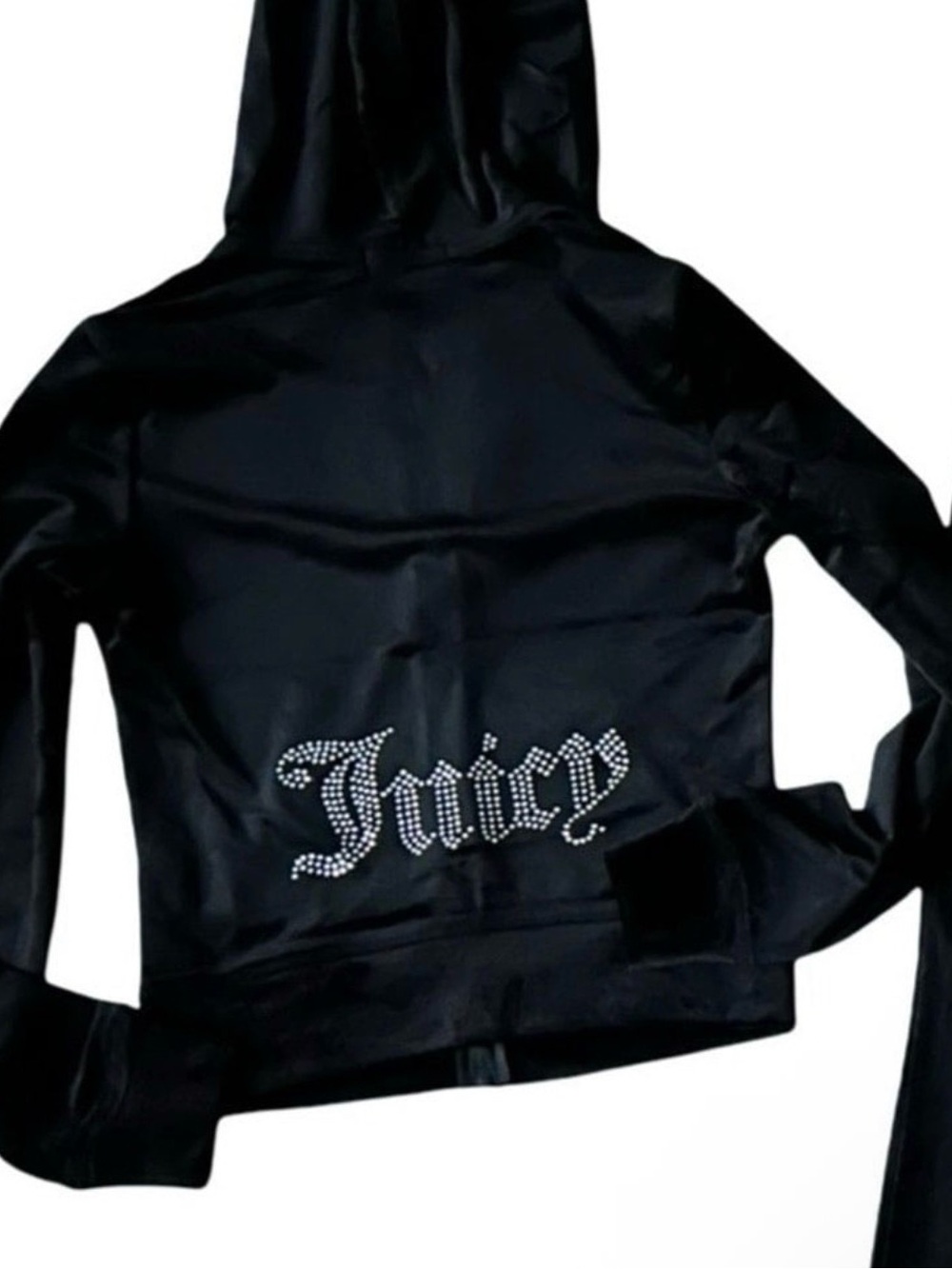 JUICY COUTURE BLACK LIQUORICE BLING RHINESTONE VELOUR TRACKSUIT *HOODIE* NWT